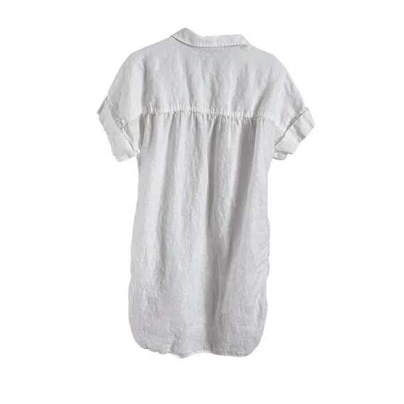 J Crew Baird McNutt White Dress Roll Sleeve Coastal Preppy Irish Linen Large - Picture 2 of 9